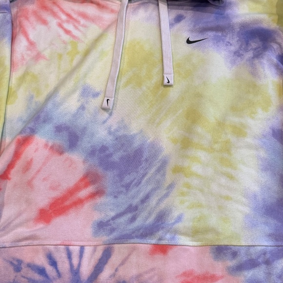 NIKE Tie-Dye Swoosh Half Crop Hoodie Sweatshirt L Purple Pink Tennis-ball-Green - Picture 4 of 10